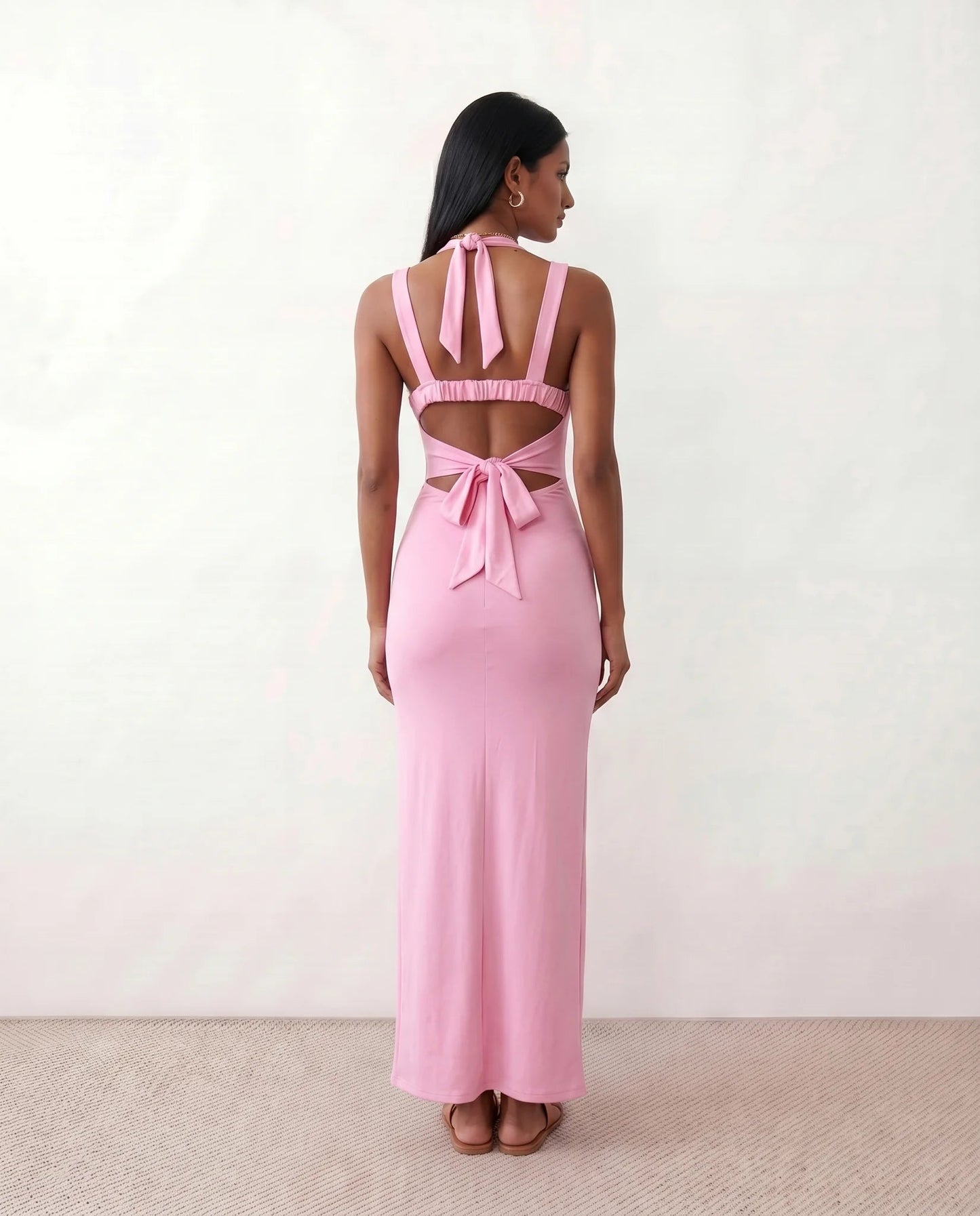Domitille | Square Neck Open-Back Bodycon Maxi Dress