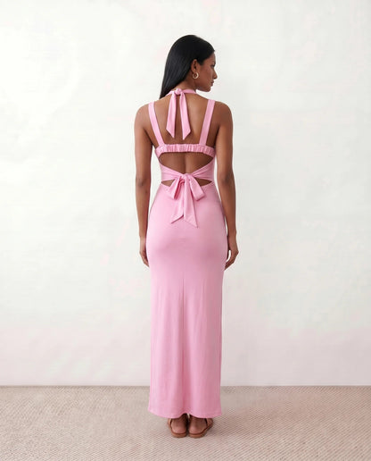 Domitille | Square Neck Open-Back Bodycon Maxi Dress