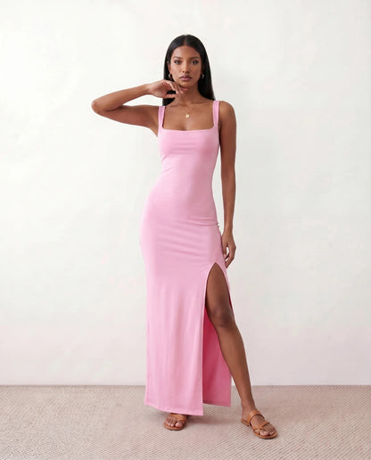 Domitille | Square Neck Open-Back Bodycon Maxi Dress