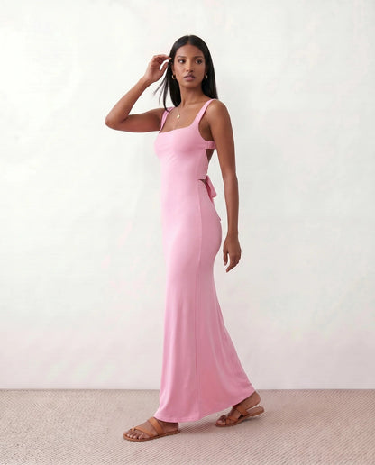 Domitille | Square Neck Open-Back Bodycon Maxi Dress