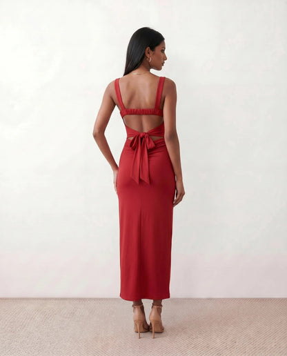 Domitille | Square Neck Open-Back Bodycon Maxi Dress