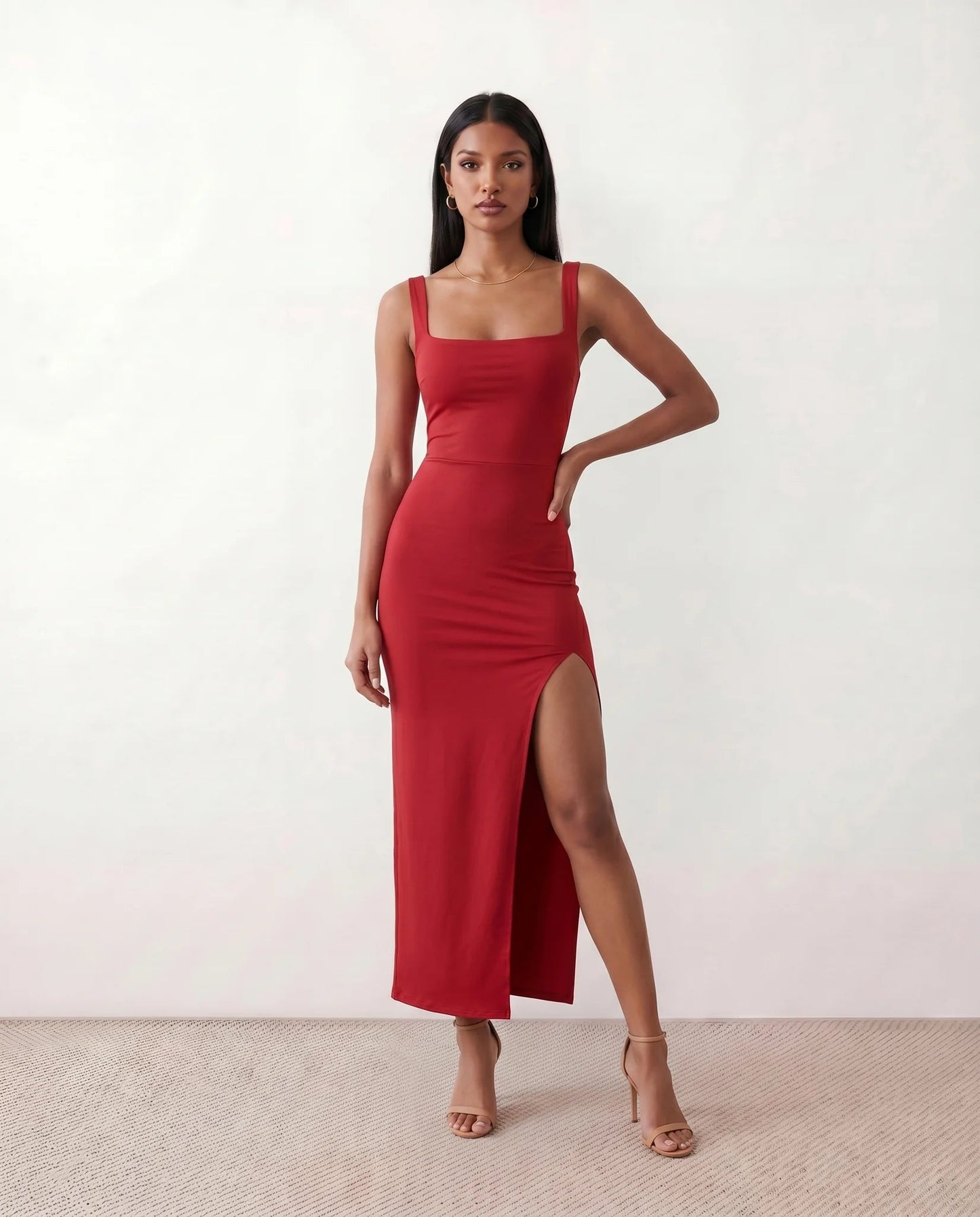 Domitille | Square Neck Open-Back Bodycon Maxi Dress