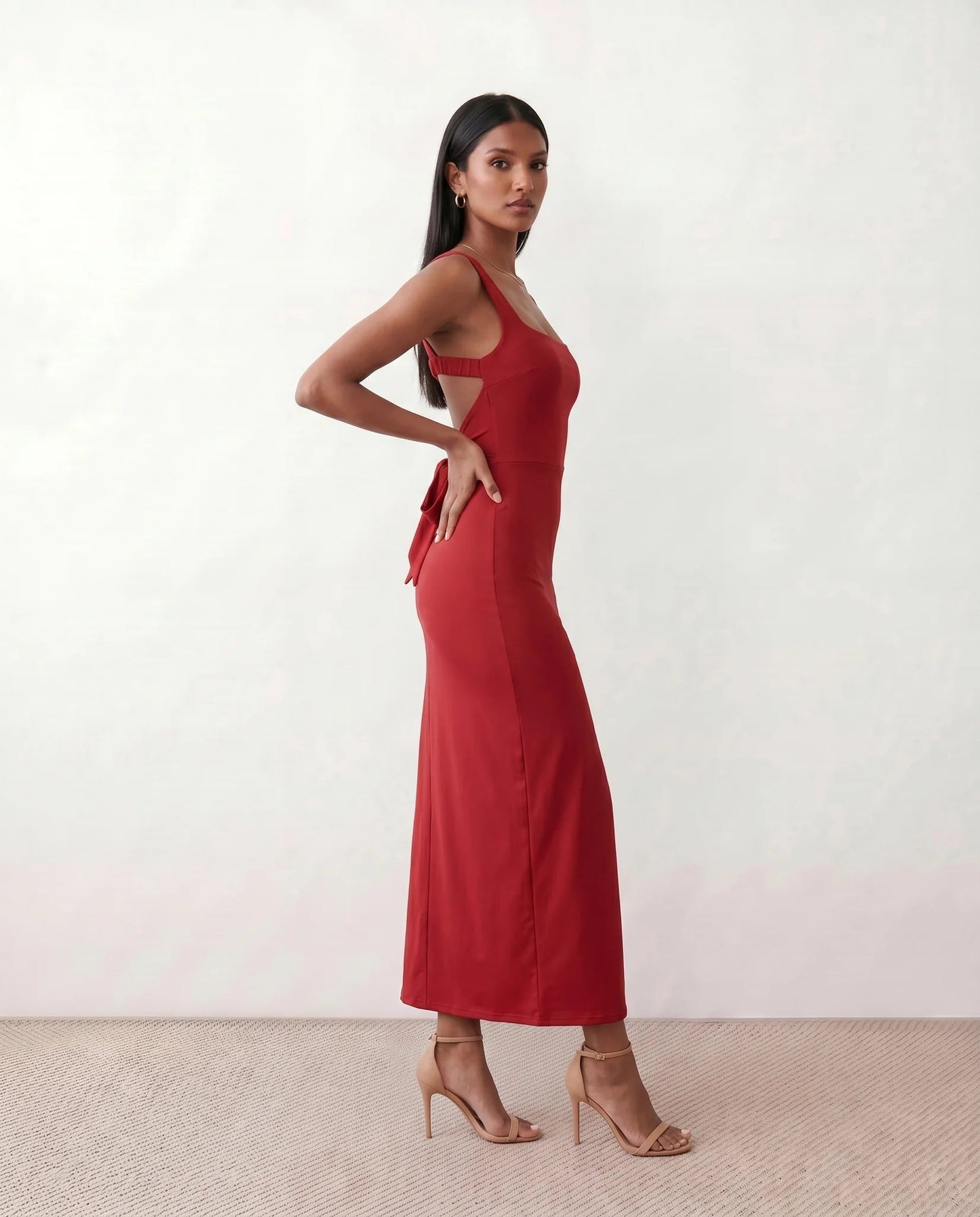 Domitille | Square Neck Open-Back Bodycon Maxi Dress