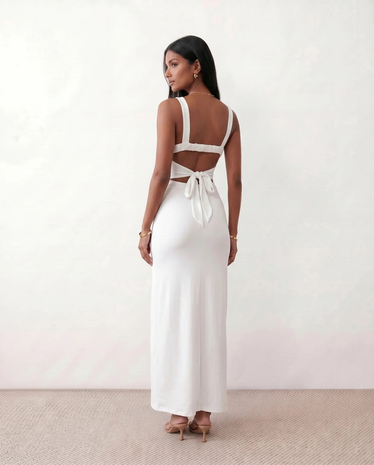 Domitille | Square Neck Open-Back Bodycon Maxi Dress