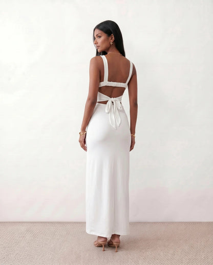 Domitille | Square Neck Open-Back Bodycon Maxi Dress