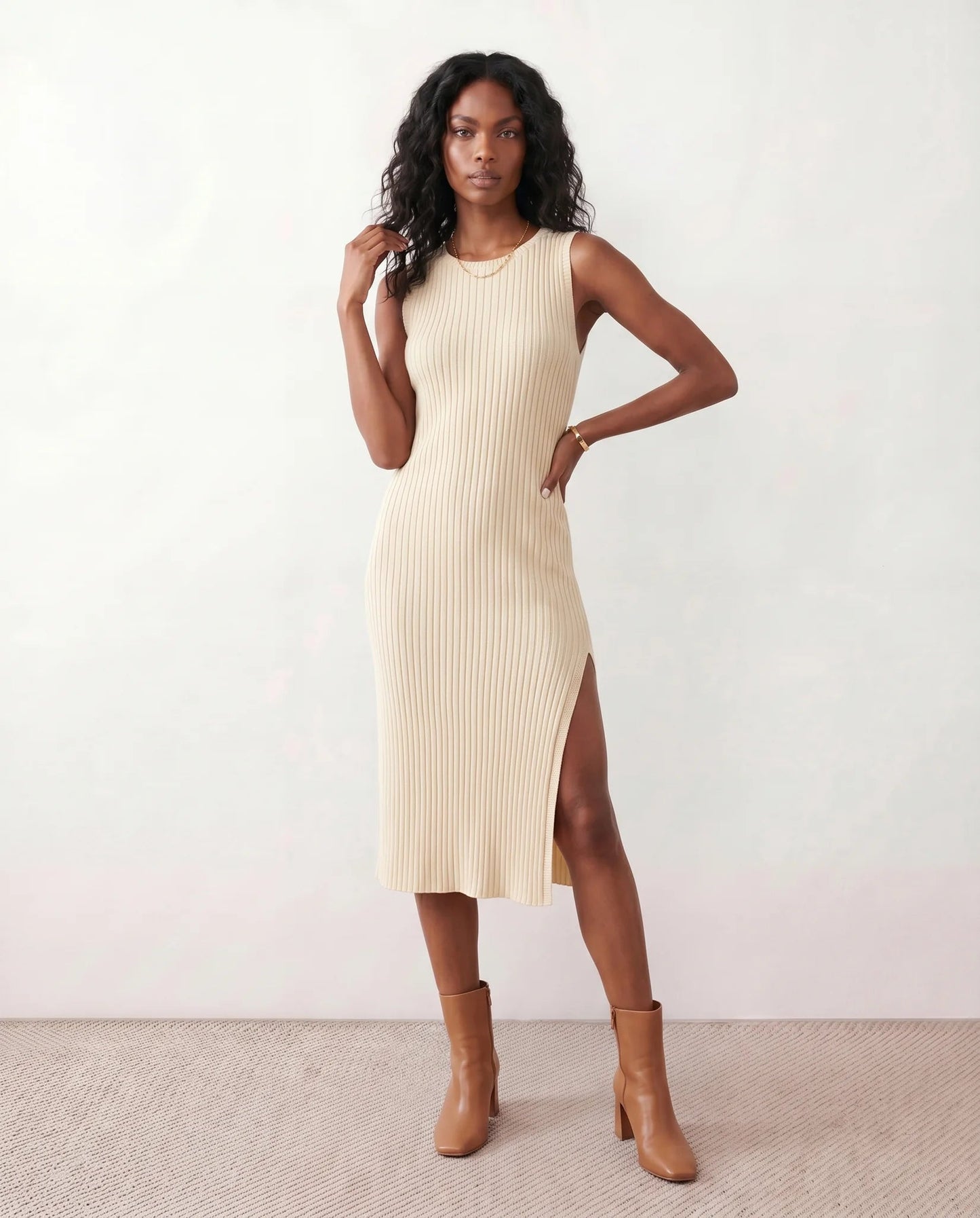 Solange | Ribbed Fitted Sheath Midi Dress