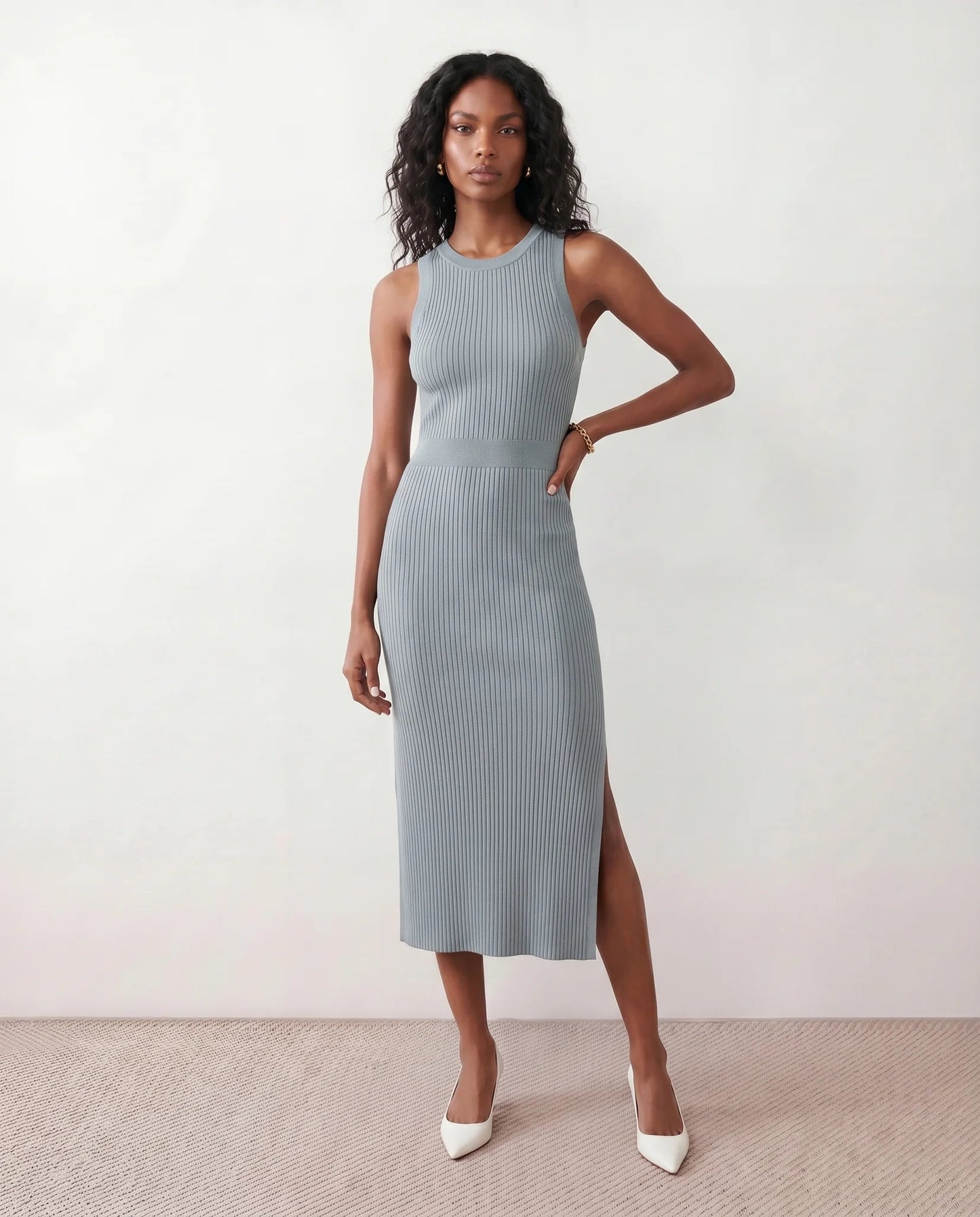 Solange | Ribbed Fitted Sheath Midi Dress