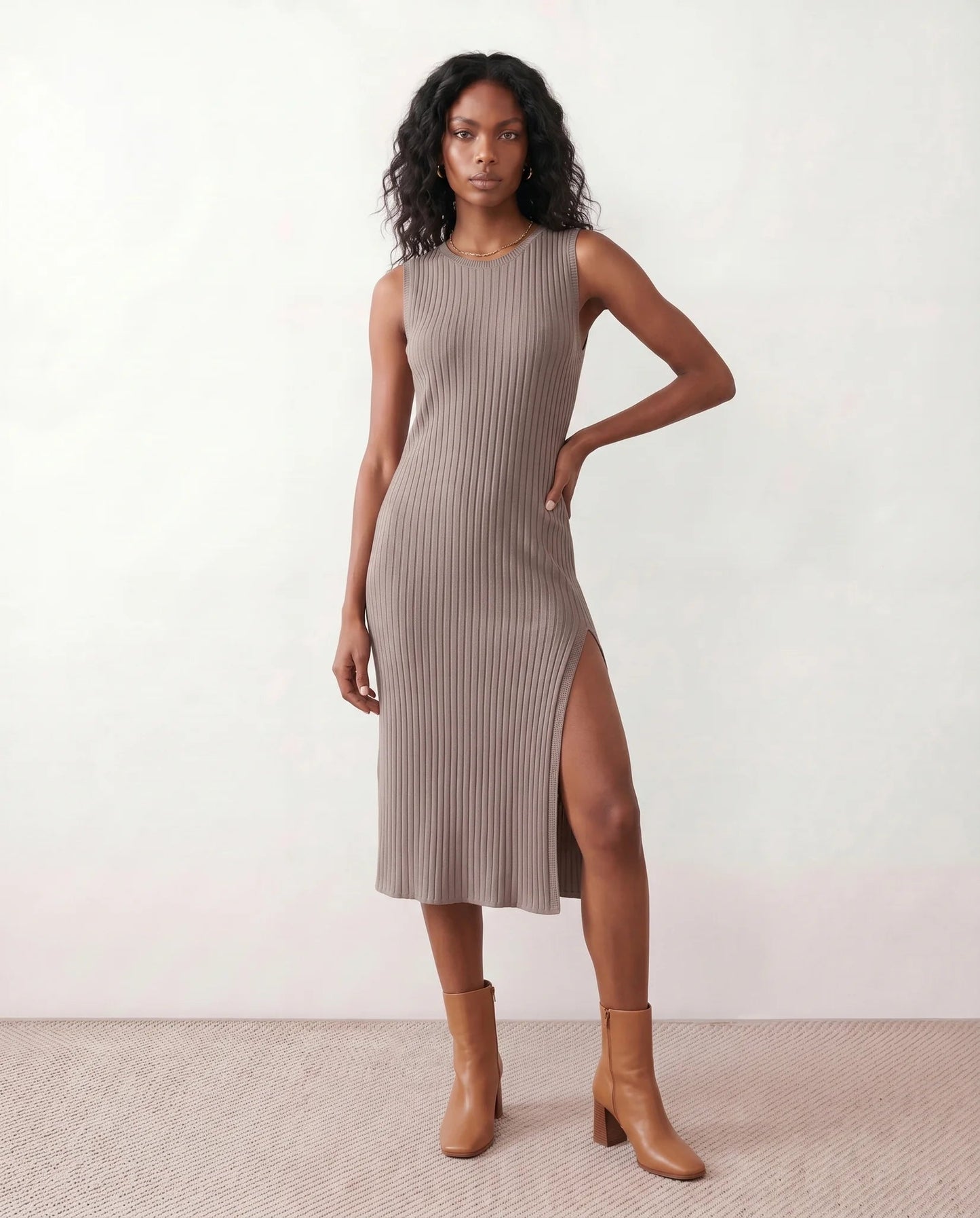 Solange | Ribbed Fitted Sheath Midi Dress
