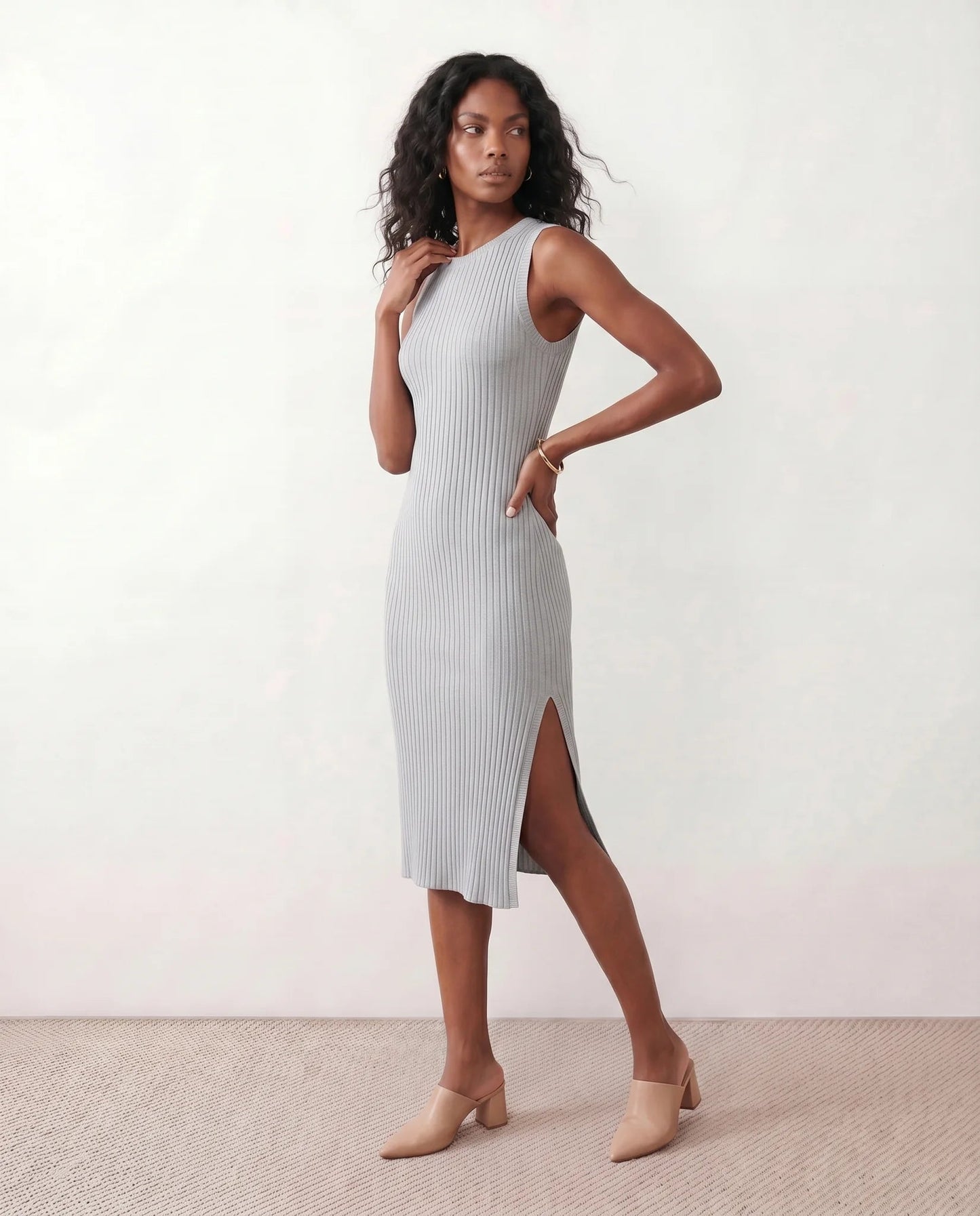 Solange | Ribbed Fitted Sheath Midi Dress