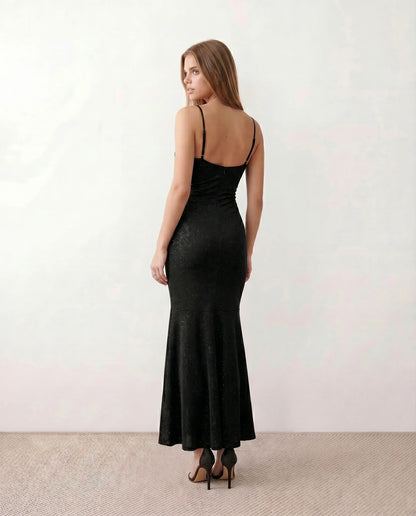 Bernadette | Women's Metallic Cowl Neck Maxi Dress