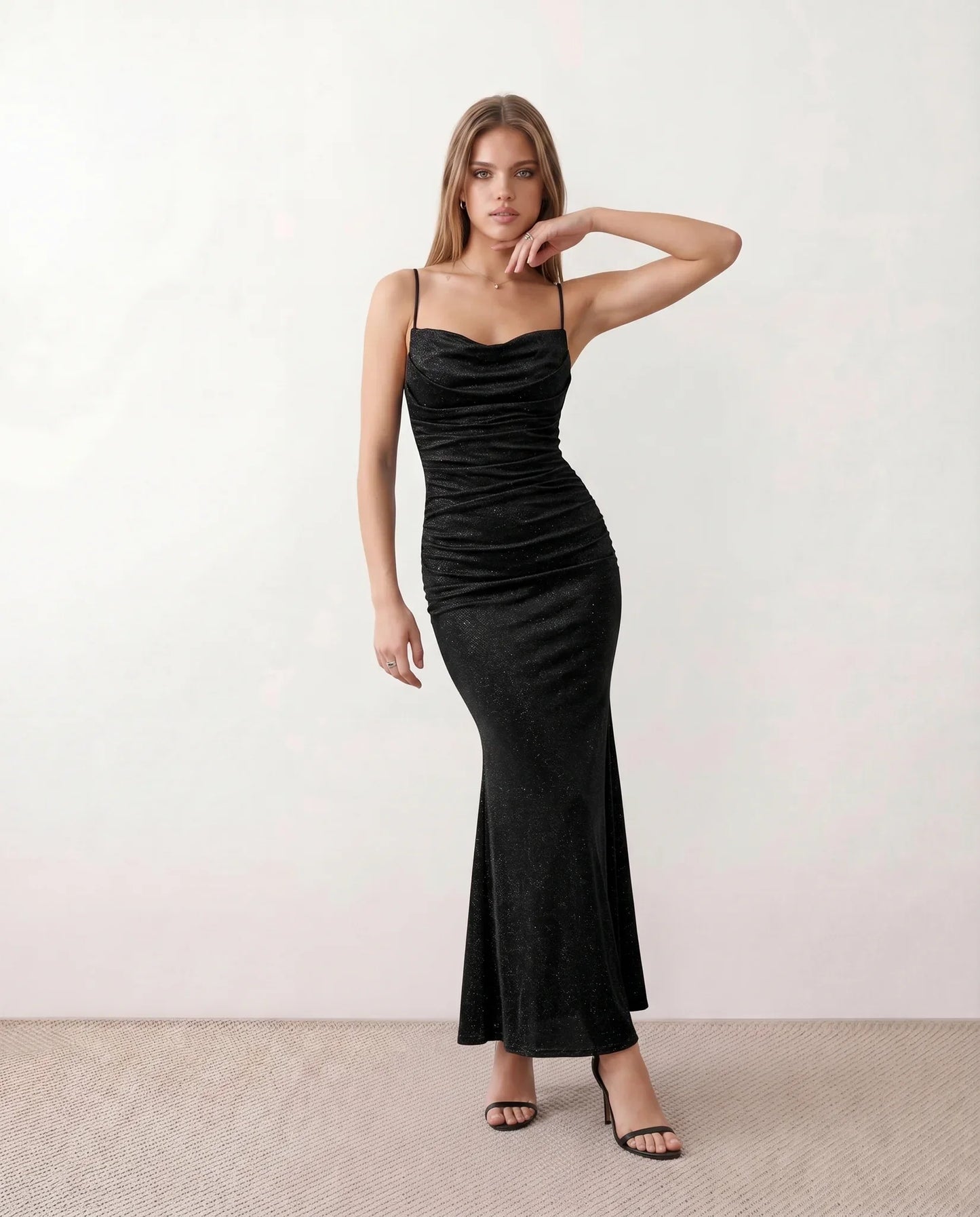 Bernadette | Women's Metallic Cowl Neck Maxi Dress