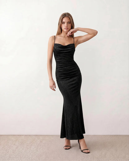 Bernadette | Women's Metallic Cowl Neck Maxi Dress