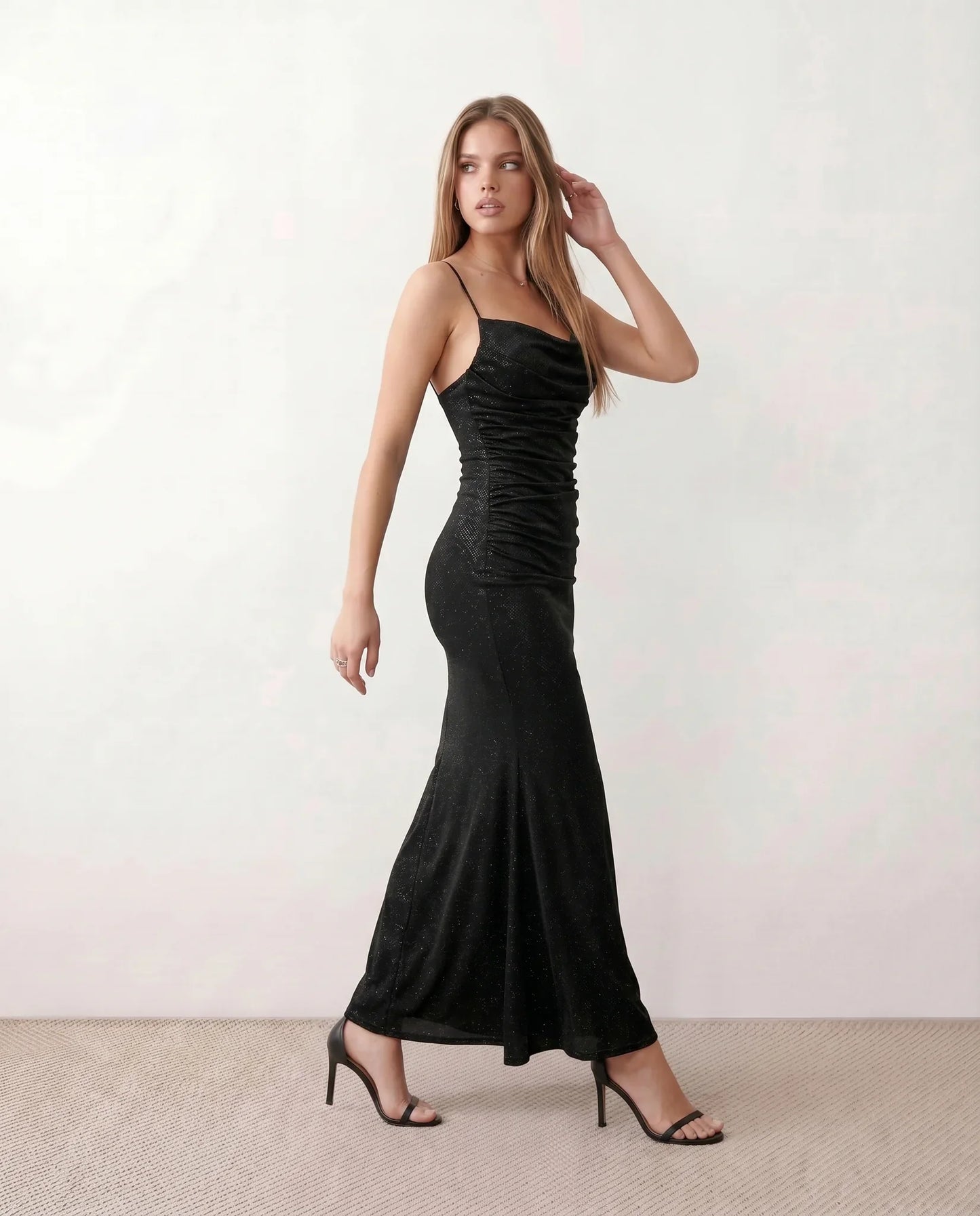 Bernadette | Women's Metallic Cowl Neck Maxi Dress