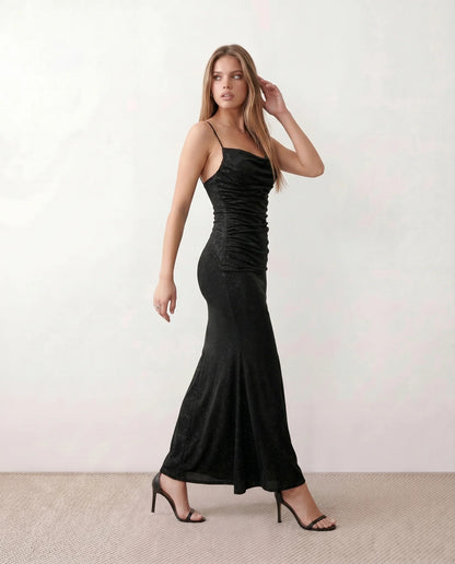 Bernadette | Women's Metallic Cowl Neck Maxi Dress