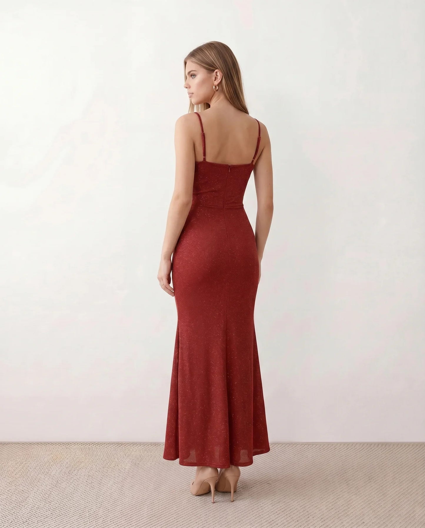 Bernadette | Women's Metallic Cowl Neck Maxi Dress