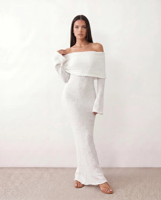 Celiane | Off Shoulder Fitted Knit Maxi Dress