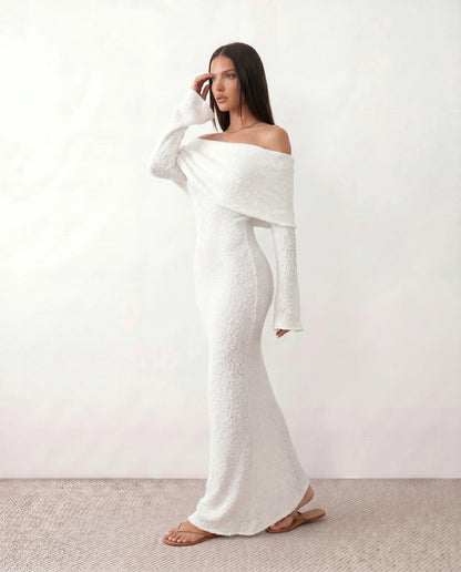 Celiane | Off Shoulder Fitted Knit Maxi Dress