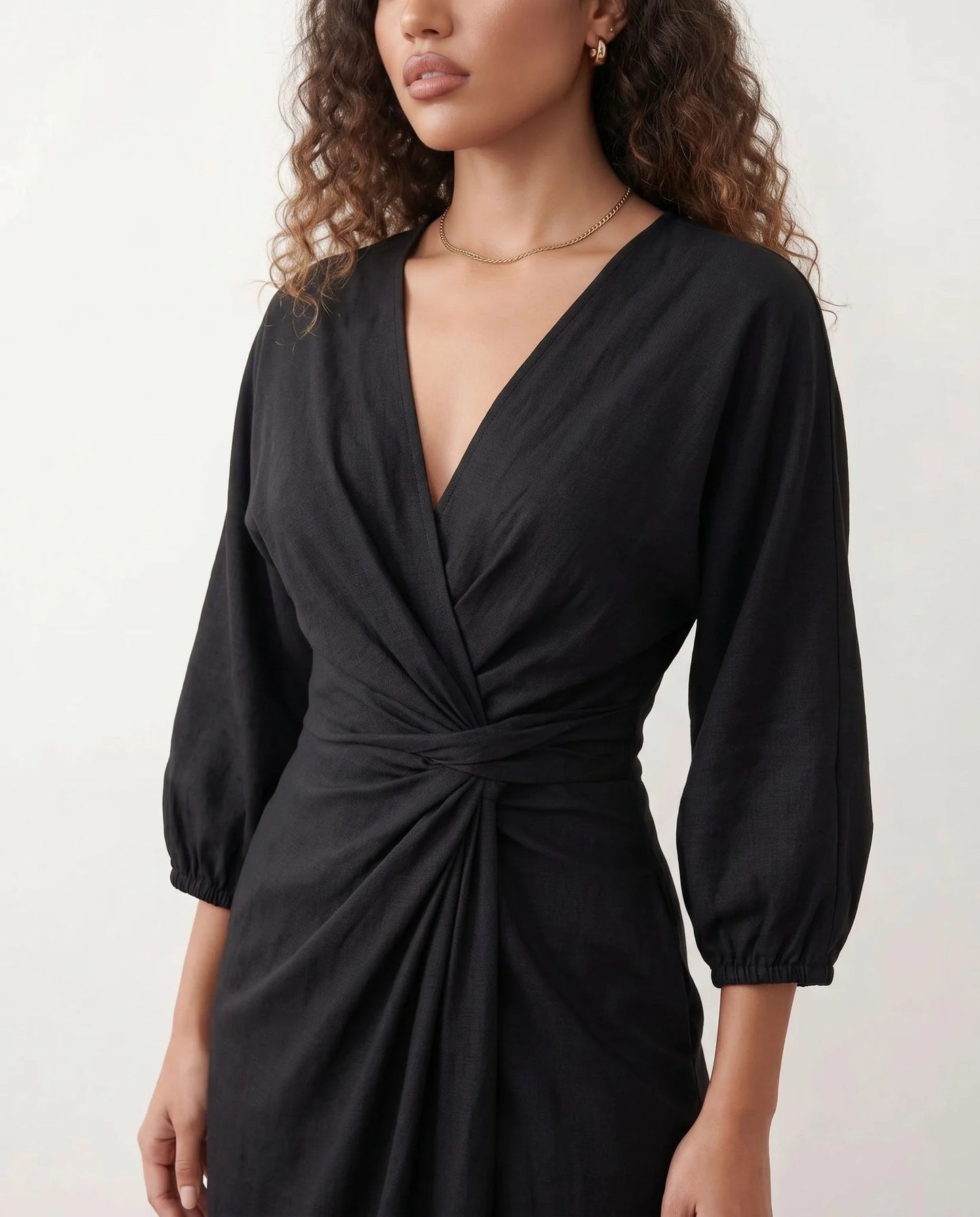 Romane | Wrap V-Neck Voluminous Sleeve Tie-Back Maxi Dress
