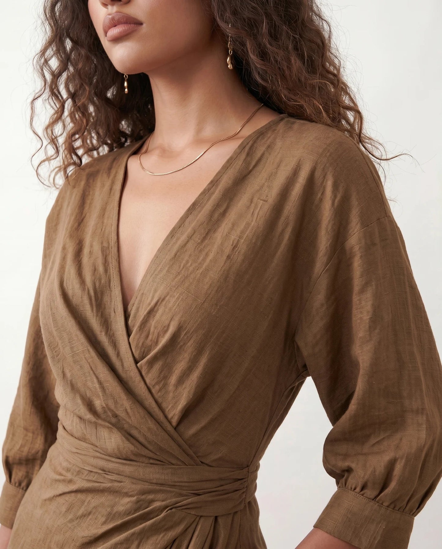 Romane | Wrap V-Neck Voluminous Sleeve Tie-Back Maxi Dress