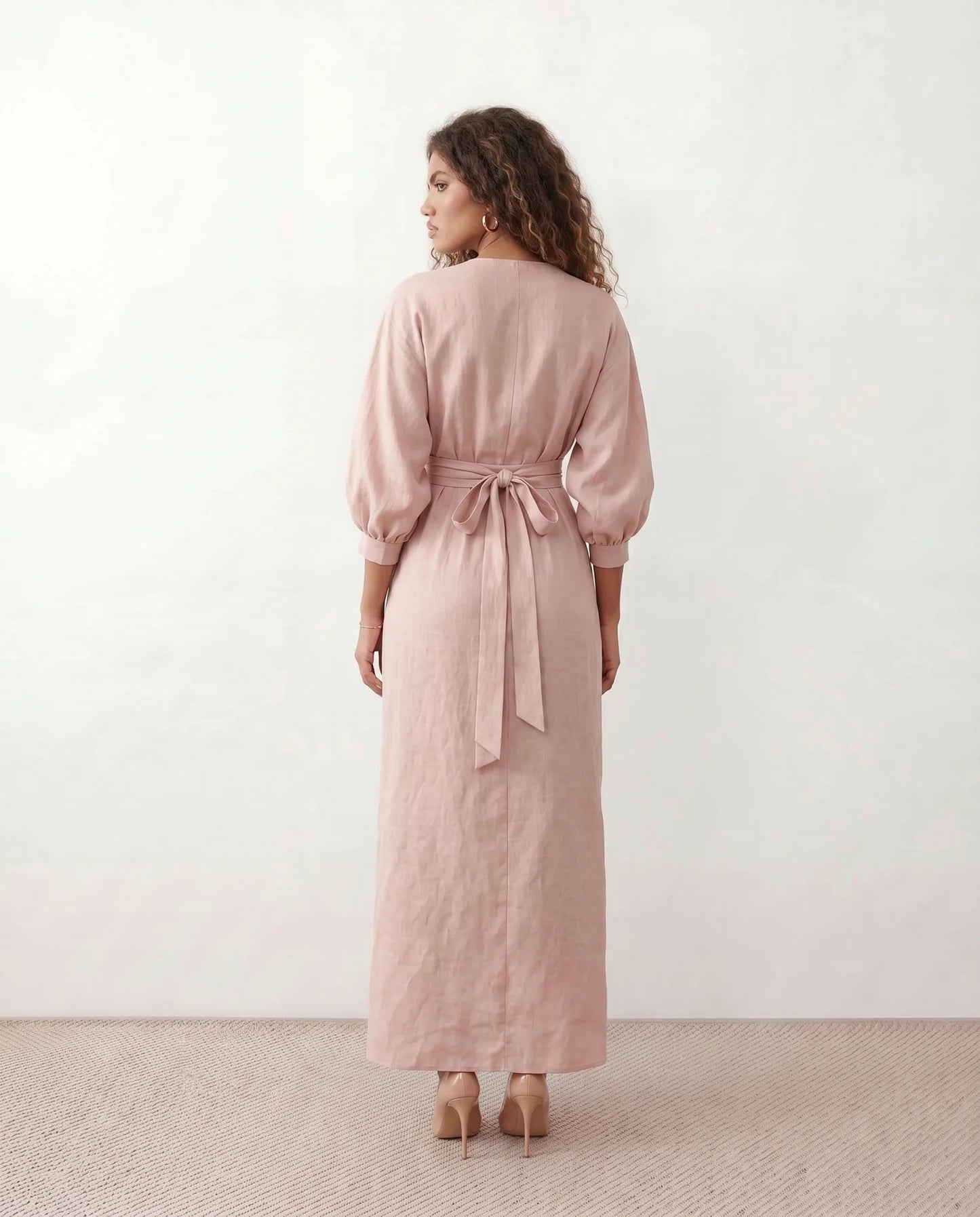 Romane | Wrap V-Neck Voluminous Sleeve Tie-Back Maxi Dress