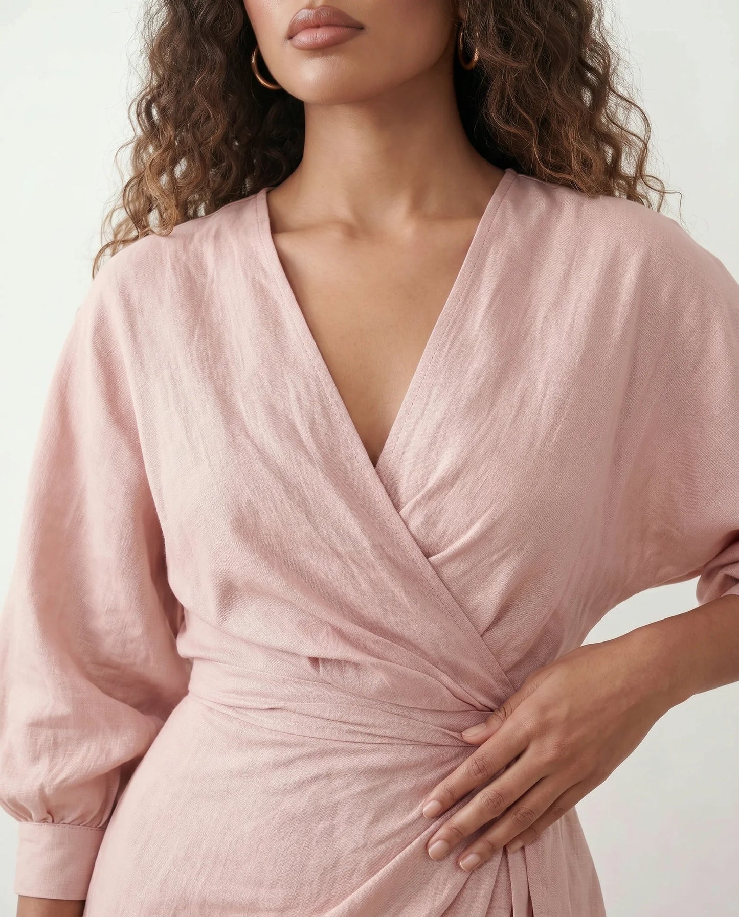 Romane | Wrap V-Neck Voluminous Sleeve Tie-Back Maxi Dress