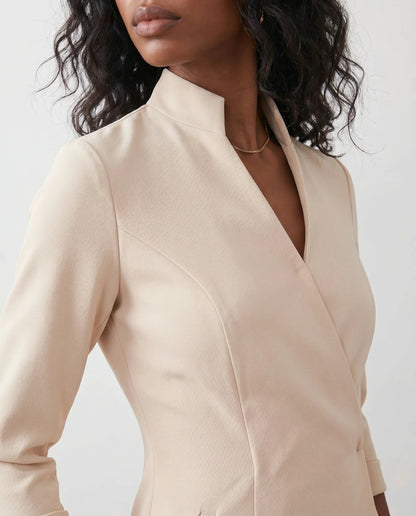 Victoire | Belted V-Neck Pencil Knee Dress