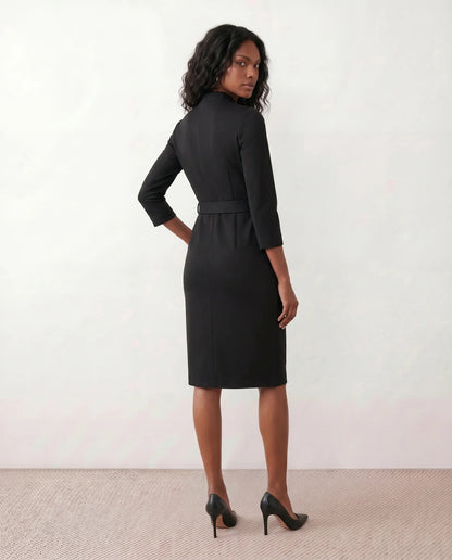 Victoire | Belted V-Neck Pencil Knee Dress