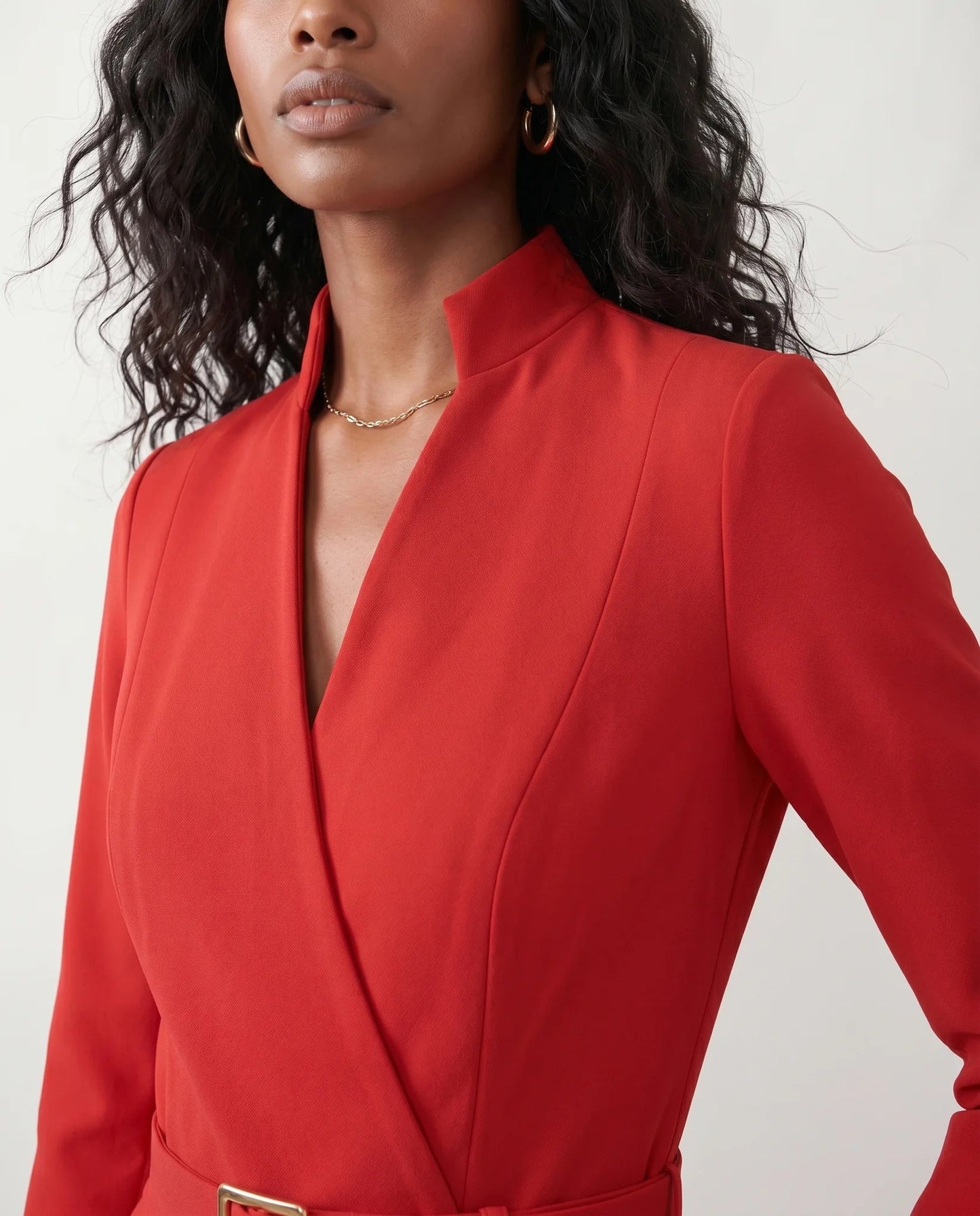 Victoire | Belted V-Neck Pencil Knee Dress
