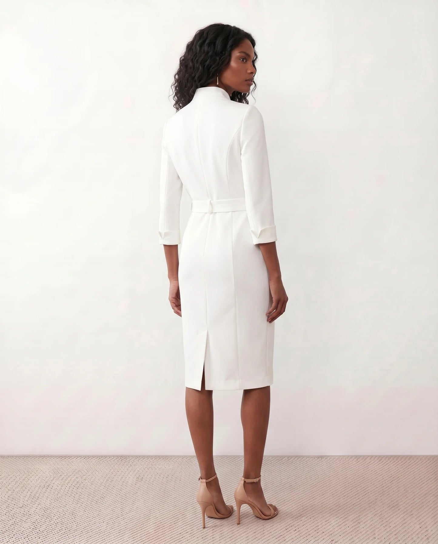 Victoire | Belted V-Neck Pencil Knee Dress