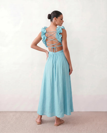 Severine | Lace-Up Open-Back A-Line Midi Dress