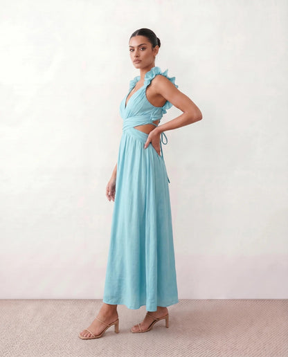 Severine | Lace-Up Open-Back A-Line Midi Dress