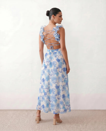 Severine | Lace-Up Open-Back A-Line Midi Dress