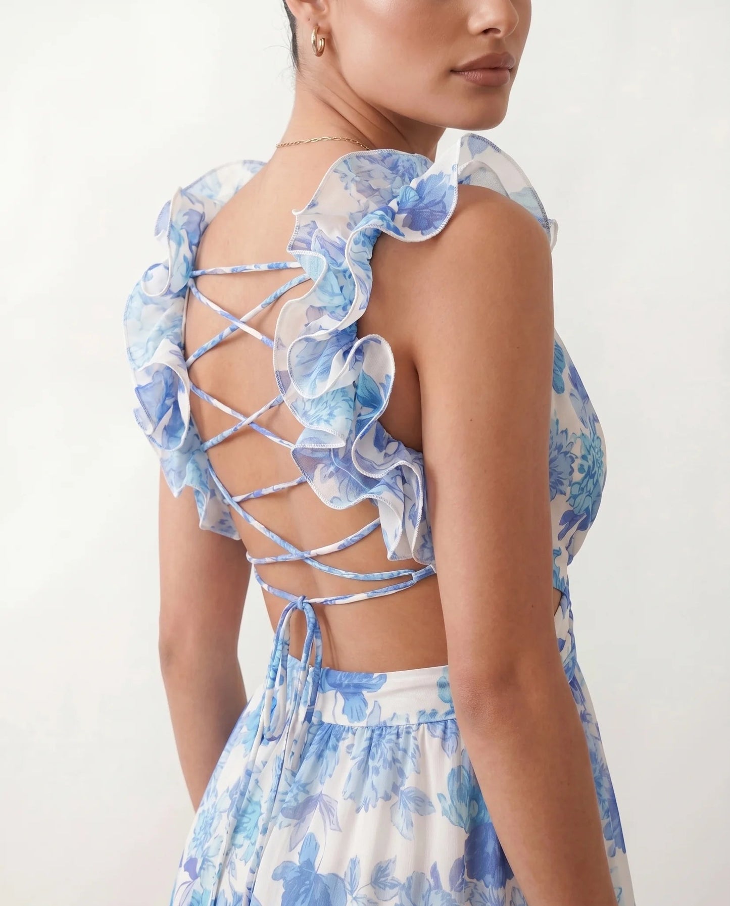 Severine | Lace-Up Open-Back A-Line Midi Dress