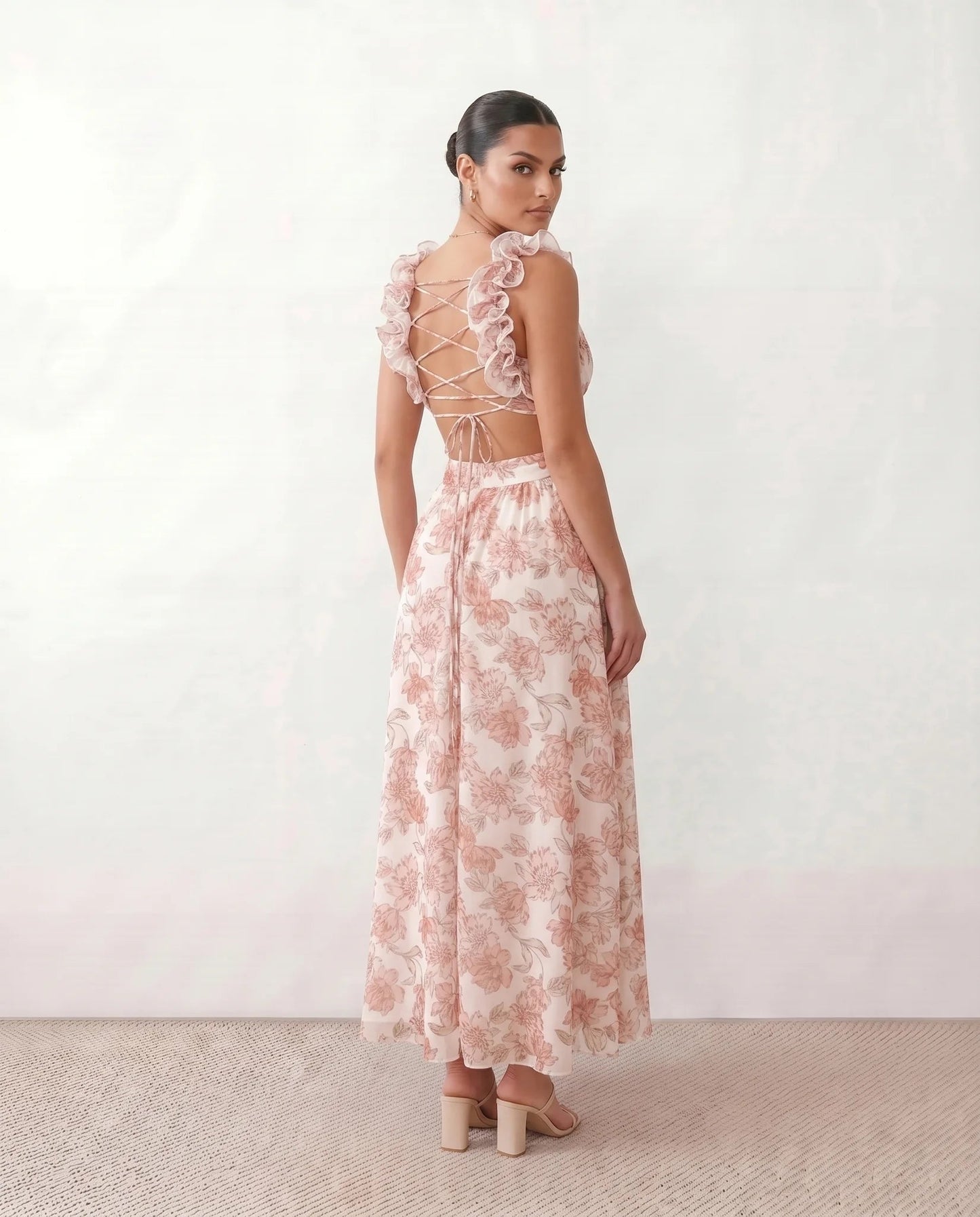 Severine | Lace-Up Open-Back A-Line Midi Dress