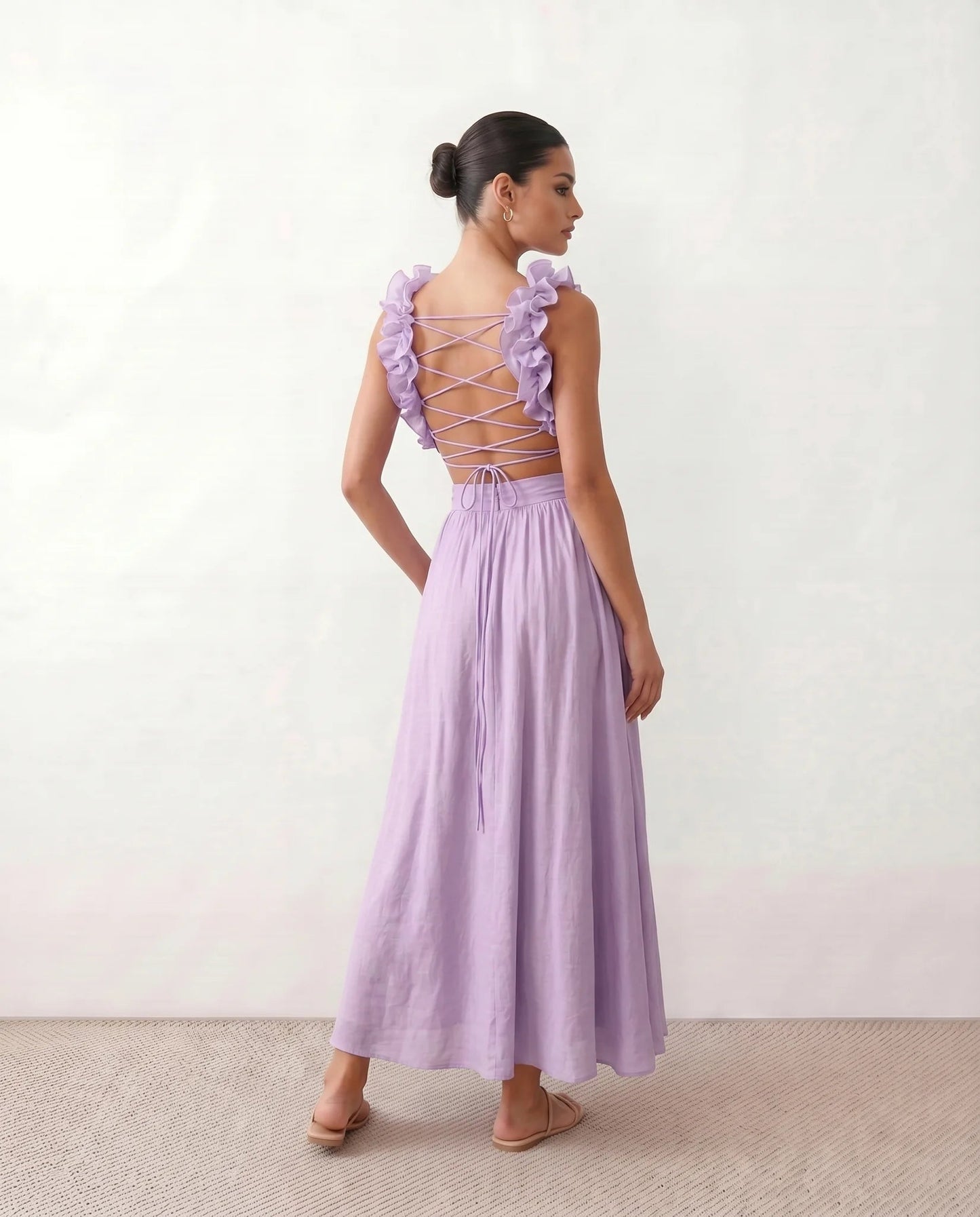 Severine | Lace-Up Open-Back A-Line Midi Dress