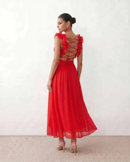 Severine | Lace-Up Open-Back A-Line Midi Dress