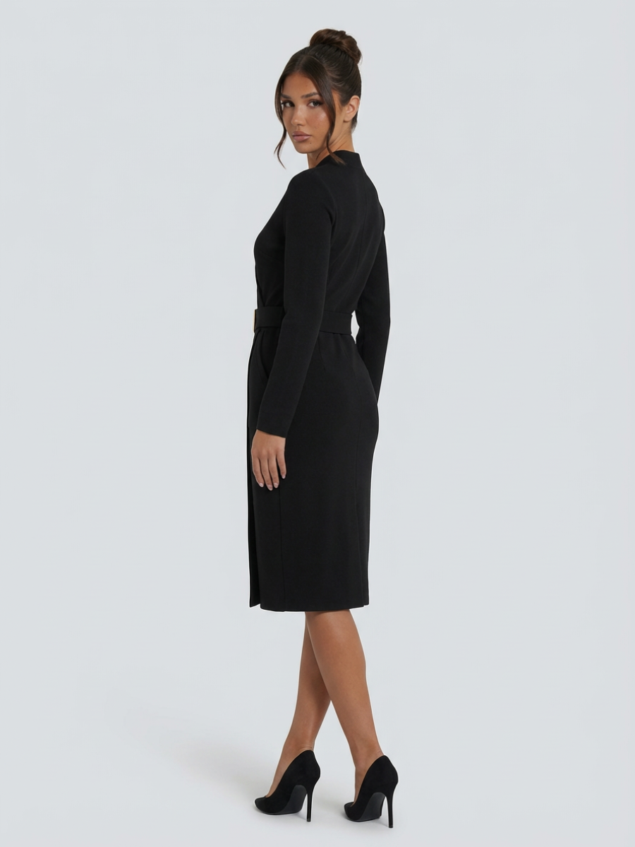 Leonie | Belted Midi Dress with Structured Collar