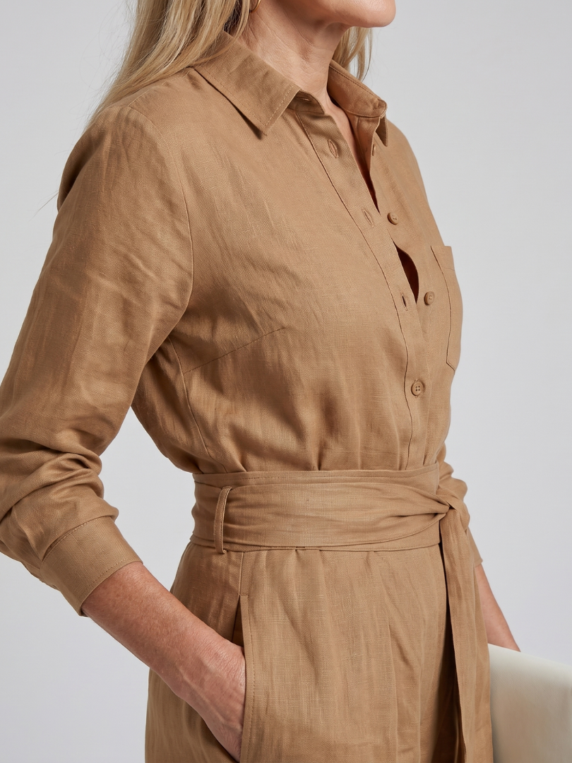 Victorine | Long Sleeve Button-Front Wide-Leg Jumpsuit