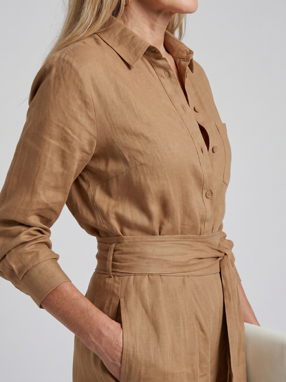 Victorine | Long Sleeve Button-Front Wide-Leg Jumpsuit