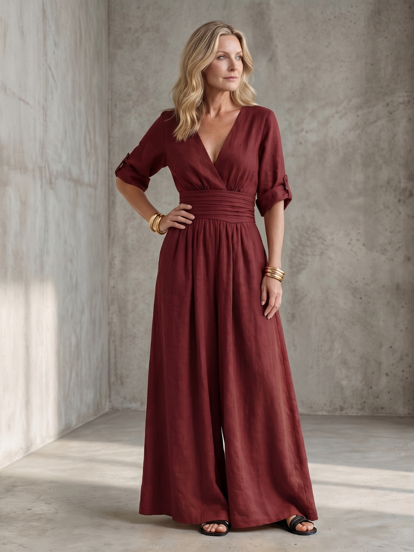 Solene | Women's Cross Front Wide Leg Jumpsuit