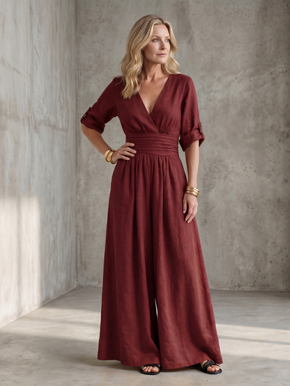 Solene | Women's Cross Front Wide Leg Jumpsuit