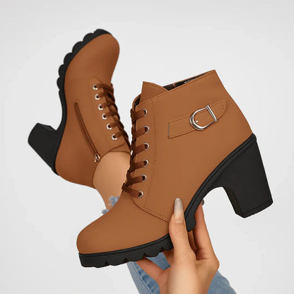 Blanche | Block Heel Lace-Up Ankle Boots