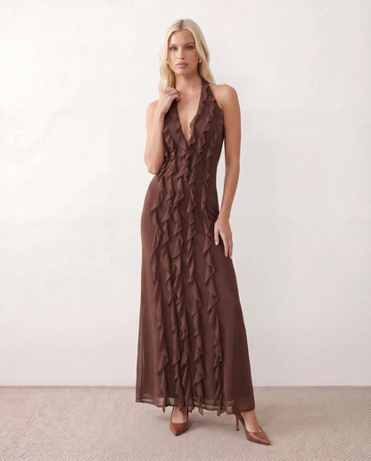 Flavie | Women's Halter Neck Backless Maxi Dress