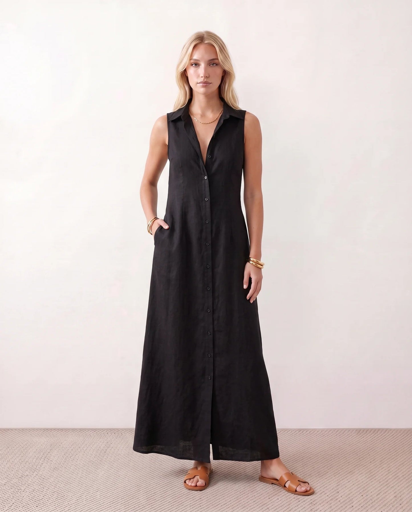Maelys | Button-Front Sleeveless Maxi Dress