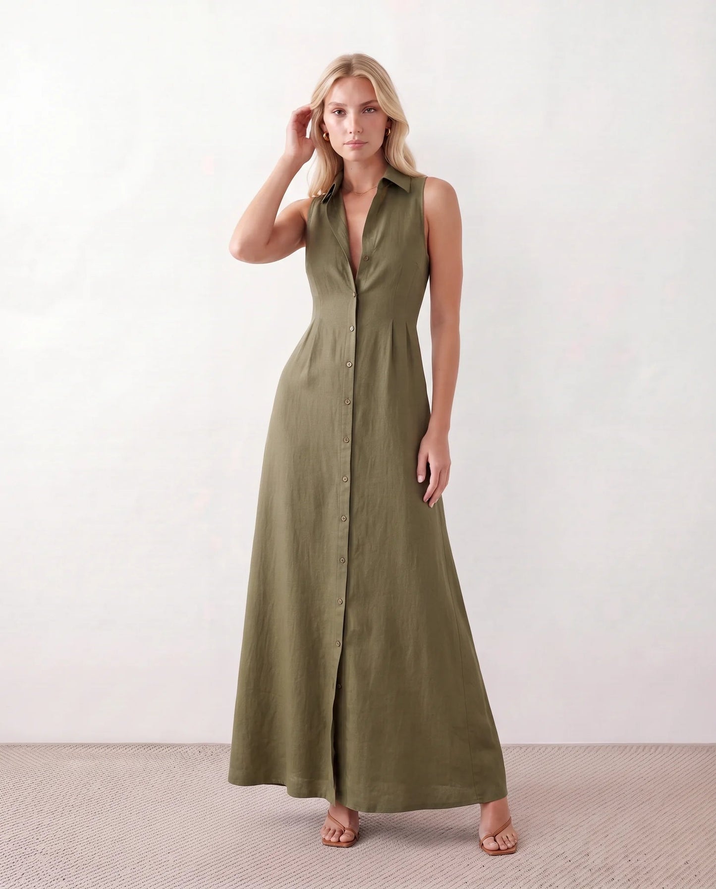 Maelys | Button-Front Sleeveless Maxi Dress