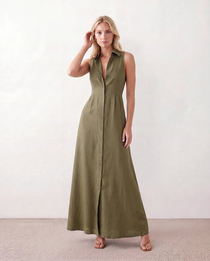 Maelys | Button-Front Sleeveless Maxi Dress