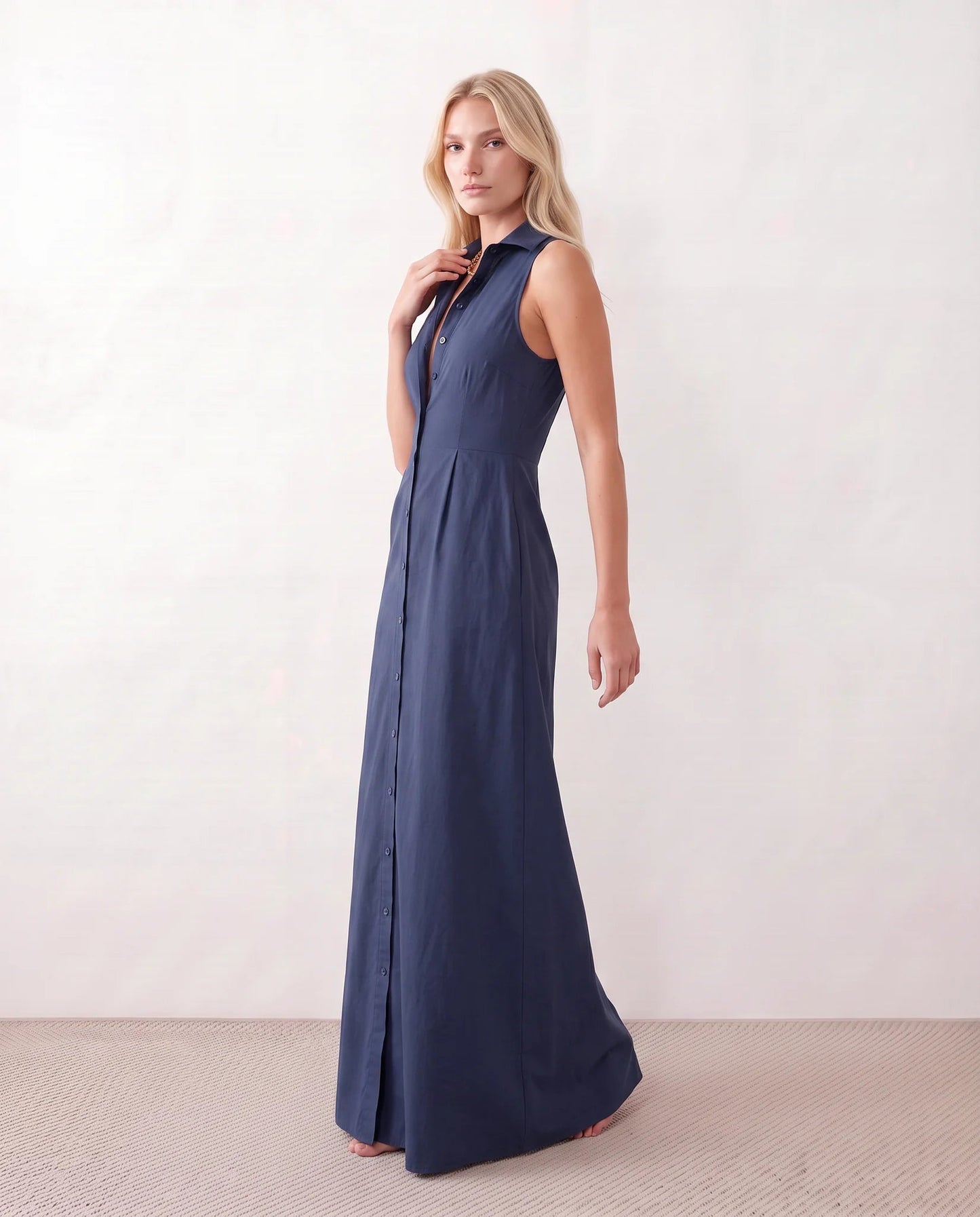 Maelys | Button-Front Sleeveless Maxi Dress