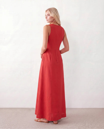 Maelys | Button-Front Sleeveless Maxi Dress