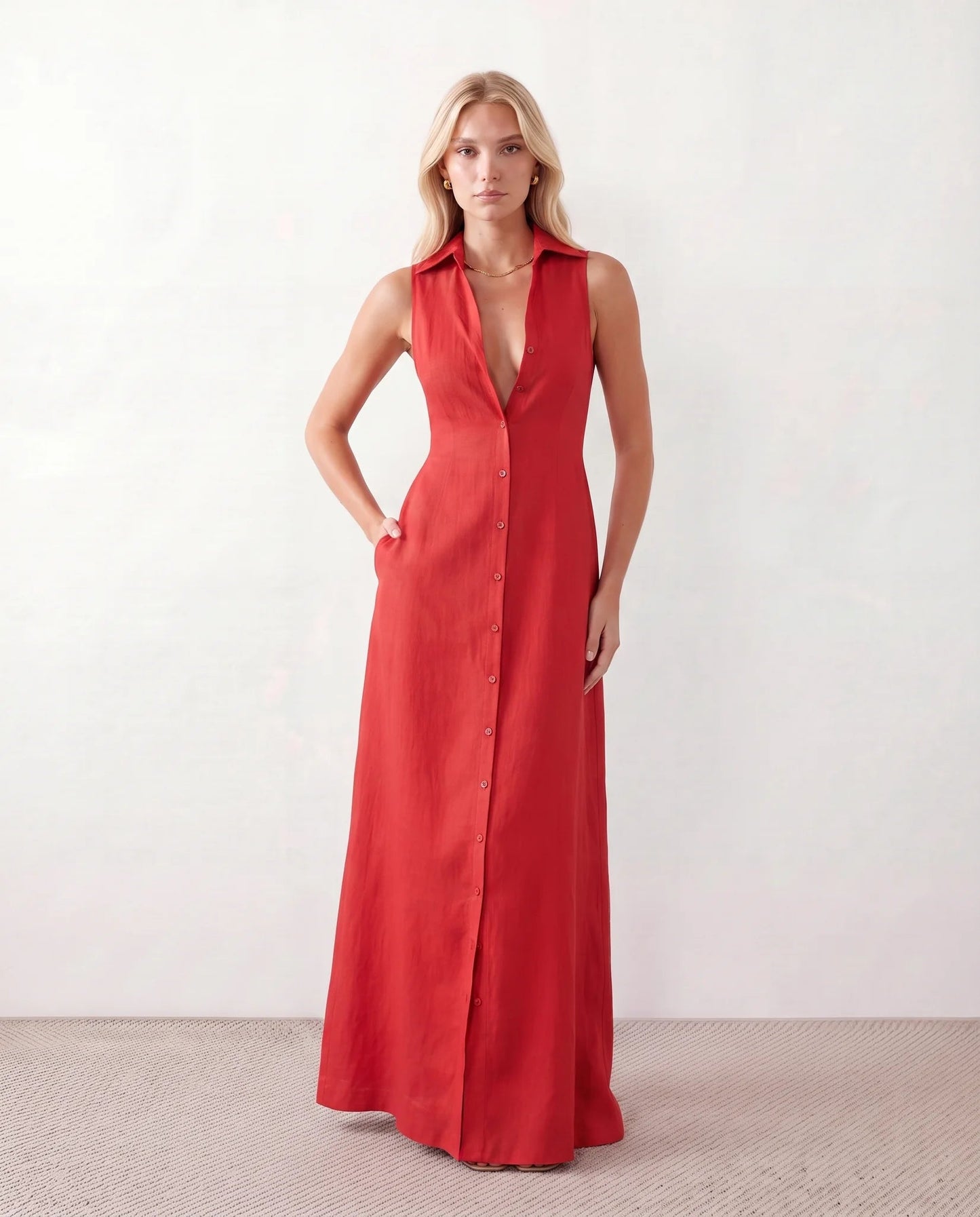 Maelys | Button-Front Sleeveless Maxi Dress