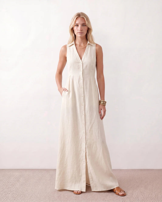 Maelys | Button-Front Sleeveless Maxi Dress